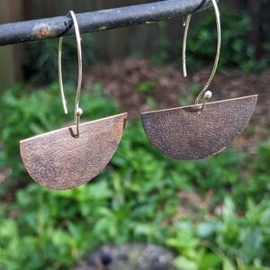 🌙Half Moon Handmade Hammered Sterling Silver + Copper Earrings 🌘